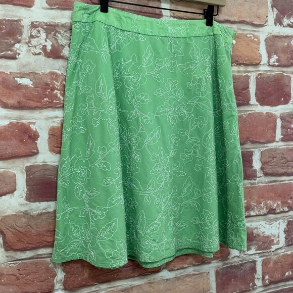 Vintage Talbots Skirt Women's Size 14 Green White Floral Embroidered Zip Up - Picture 2 of 10